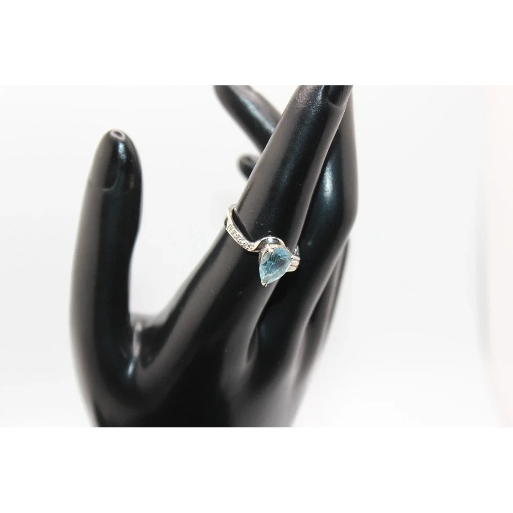 925 Sterling Silver Pear Cut Blue Topaz Bypass Ring Size 7.5